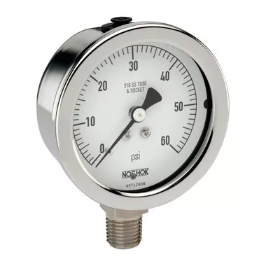 2-1/2" NOSHOK 300 Series Pressure Gauge Male Bottom Connection 304 Stainless Steel Case 0 to 30 psi