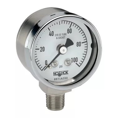 2-1/2″ NOSHOK 400/500 Series All Stainless Steel Dry & Liquid Filled Pressure Gauges, 25-510-30/60-psi/kg/cm2, 304 SS Case, 316 SS Internals, 30/60 psi/kg/cm², 1/4″ NPT Male Back Connection, Glycerin Filled