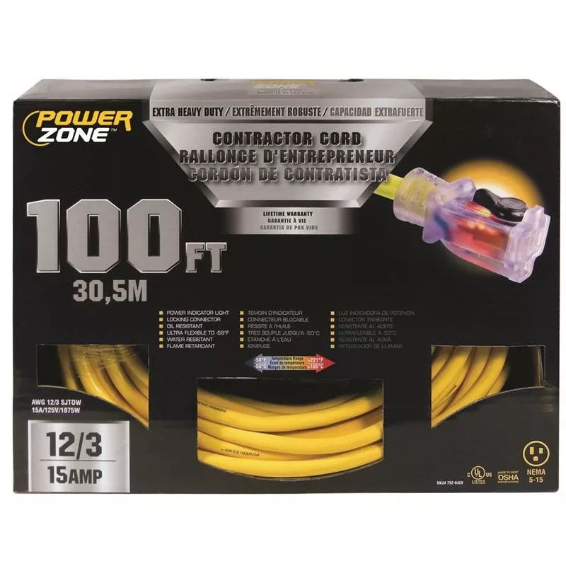 Cord Ext 12-3sjtow X 100ft Yel