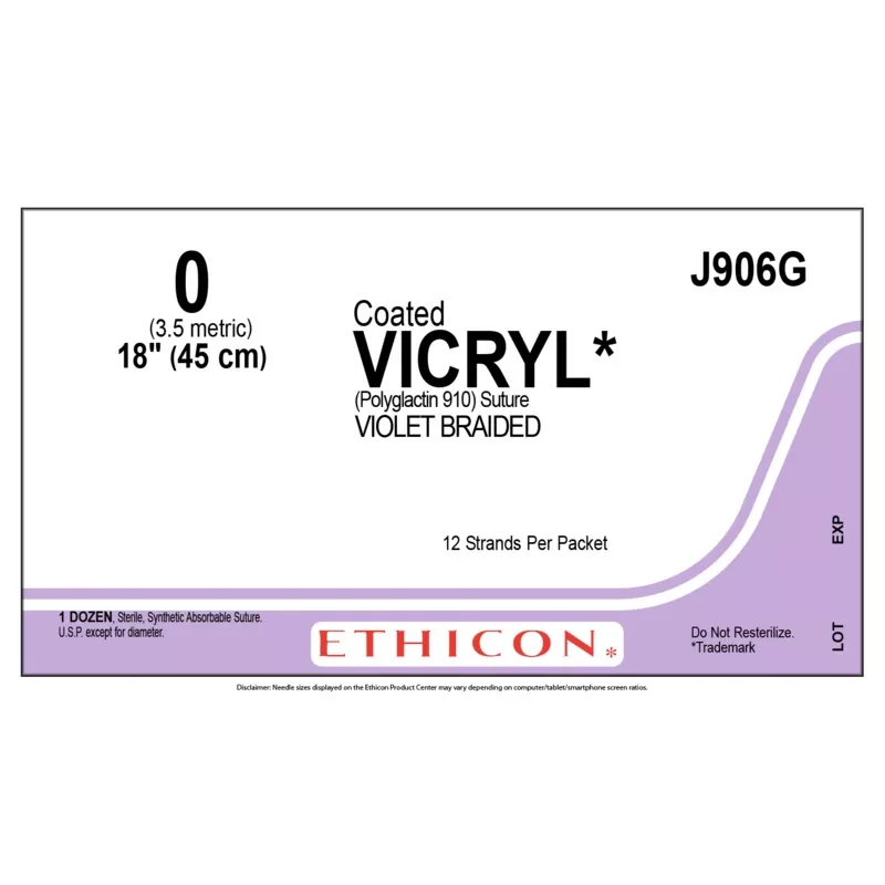Ethicon Vicryl J906G Suture - Violet Braided Polyglactin 910, Absorbable (Box of 12)